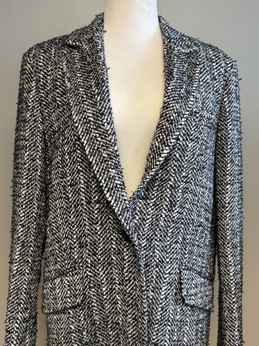 Rag & Bone Herringbone Wool Blazer Black White Size 12 - Picture 2 of 7